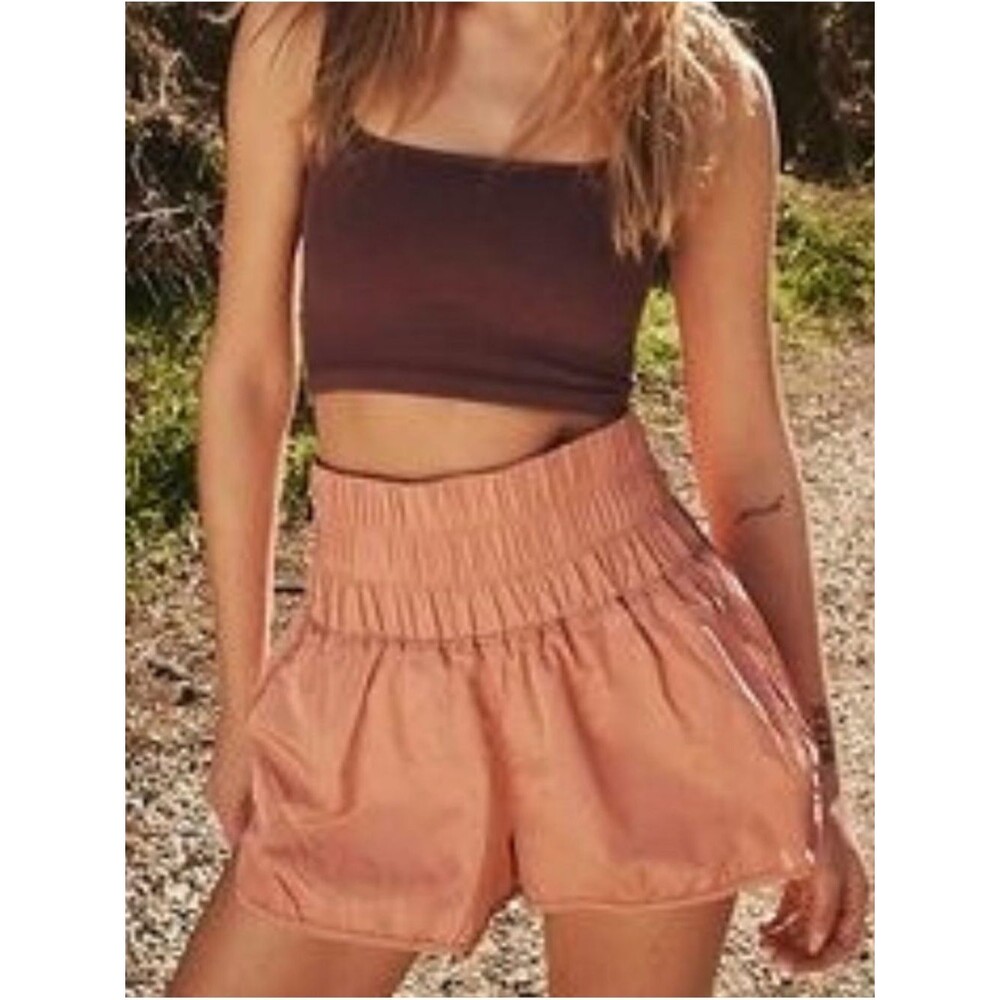 FP Movement by Free People High-Waist Smocked Shorts Rust Orange Sz M Athletic - Picture 10 of 11